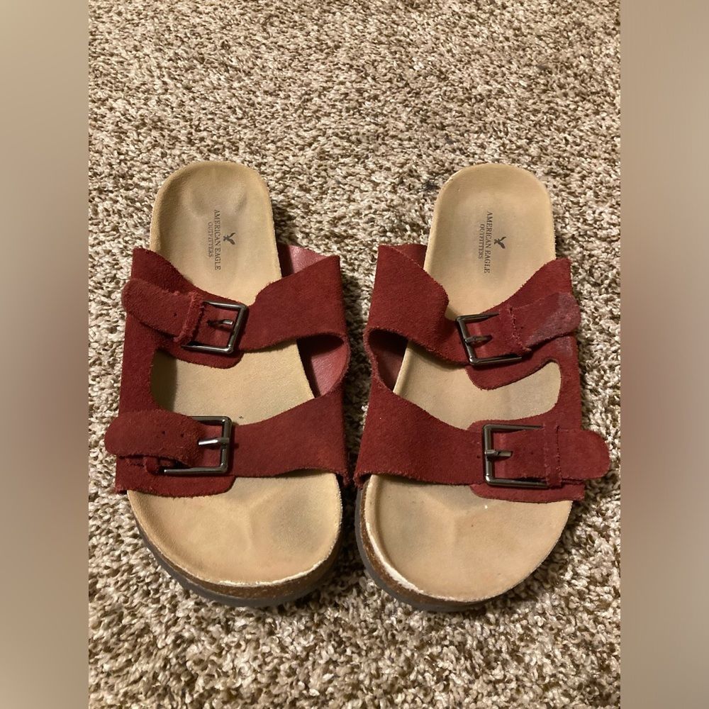 American Eagle Strappy Sandals Red Suede Leather Women's Size 8